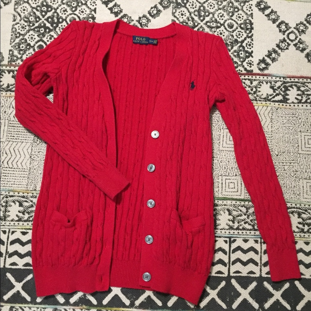 Red polo cardigan